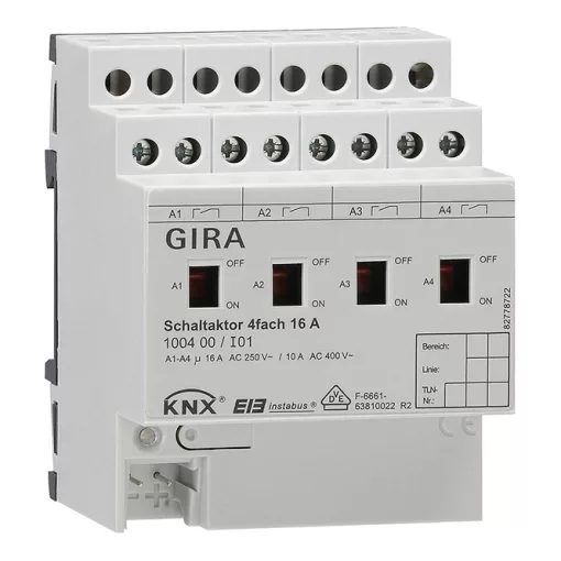 GIRA 100400 KNX kapcsolóaktor kézi működtetéssel 16 A | 4-csatornás
