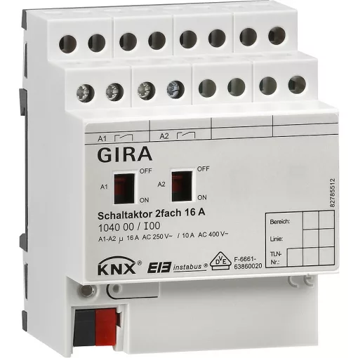 GIRA 104000 KNX kapcsolóaktor kézi vezérléssel 16 A | 2 kimenetes