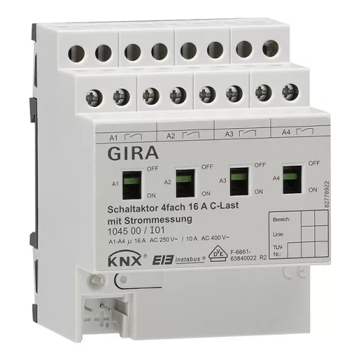 GIRA 104500 KNX kapcsolóaktor áramméréssel 16 A | 4-csatornás