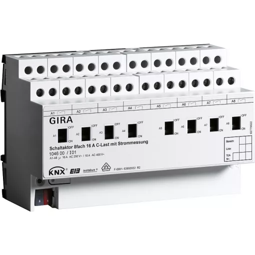 GIRA 104600 KNX kapcsolóaktor áramméréssel 16 A | 8-csatornás