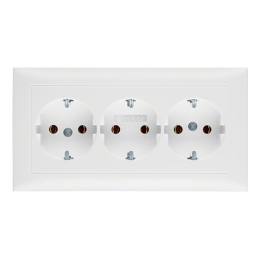 BERKER 47661909 SCHUKO aljzat komplett S.1/B.3/B.7 | 3-szeres, vízszintes, 2-szeres dobozhoz | poláris fehér matt