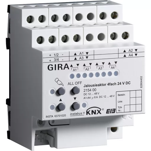 GIRA 215400 KNX redőnyaktor 24 V DC | 4-csatornás