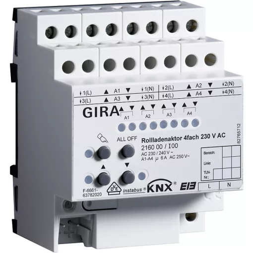 GIRA 216000 KNX redőnyaktor 230 V AC | 4-csatornás
