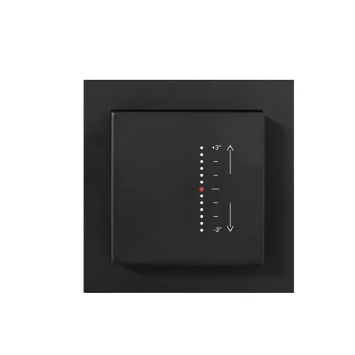 MÜLLER TS 38.11 knxTS KNX szobahőmérséklet-szabályozó | bináris-/analóg bemenet, kézi célhőmérséklet-korrekció, UP | mélyfekete | 55x55 mm