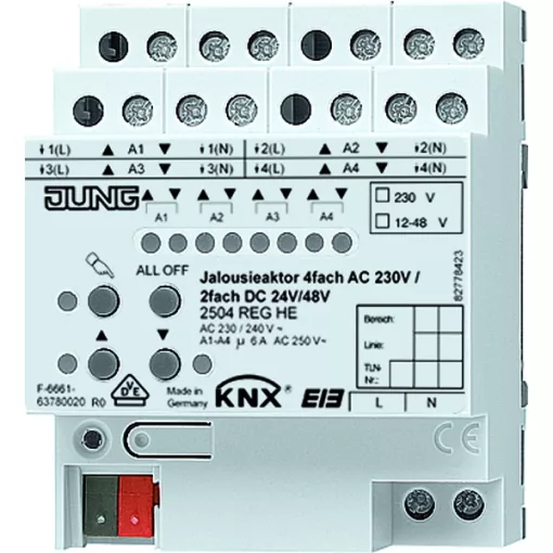 JUNG 2504REGHE KNX kombinált redőnyaktor AC/DC | 4-csatornás