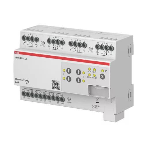 ABB JRA/S4.230.7.2 KNX redőnyaktor 230 V | 4-csatornás, menetidő-mérés, 12 bináris bemenet, 3End