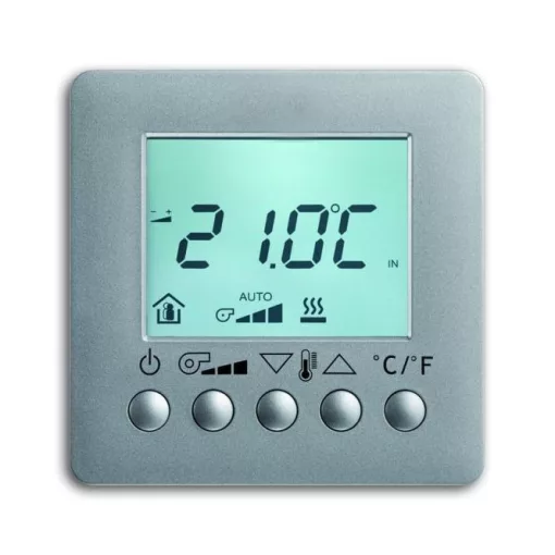 BUSCH-JAEGER 6138/11-83 KNX szobahőmérséklet-szabályozó AP | kijelző, Fan Coil | alumínium ezüst