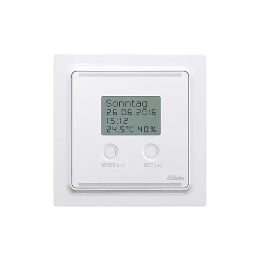 ELTAKO 30055167 KNX busz-óra-termosztát-higrosztát | kijelzővel E-Design55 kivitelben | tiszta fehér fényes