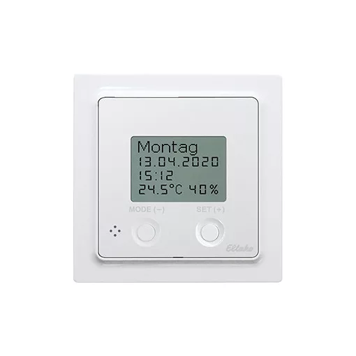 ELTAKO 30055801 Rádióvezérelt óra-termo-higrosztat | 12-24V UC, kijelzővel | tiszta fehér fényes
