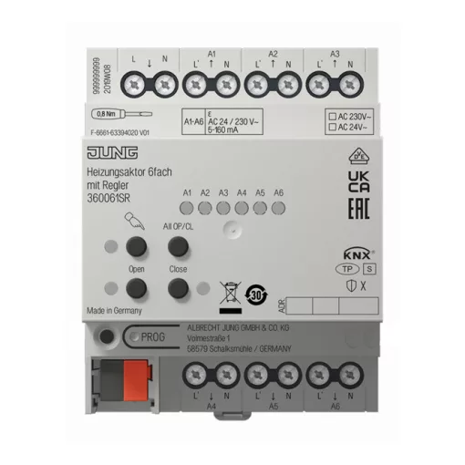 JUNG 36006 1S R KNX fűtésaktor | 6-csatornás, szabályozóval, secure