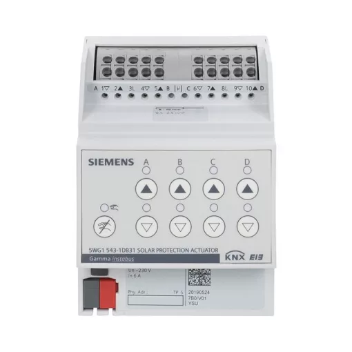 SIEMENS 5WG1543-1DB31 KNX redőnyaktor 230 V | 4-csatornás, menetidő-mérés