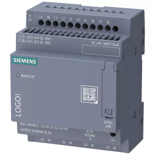 SIEMENS 6ED1052-2CC08-0BA3 LOGO! Alapmodul 24 V | kijelző nélkül, 8 DI (4AI)/4DO, tranzisztorok 800 Bl.