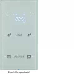   BERKER 75642150 KNX üveg érintőpanel R.3 | 2-csatornás, hőmérsékletszabályozó, konfigurált | poláris fehér üveg