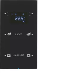   BERKER 75642155 KNX üveg érintőpanel R.3 | 2-csatornás, hőmérsékletszabályozó, konfigurált | fekete üveg