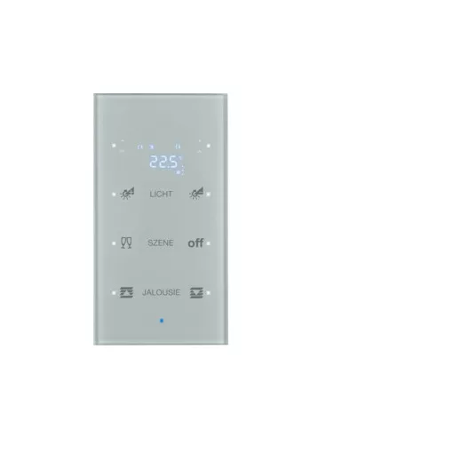 BERKER 75643134 KNX üveg érintőpanel | 3-csatornás, hőmérsékletszabályozó, konfigurált | üveg alu