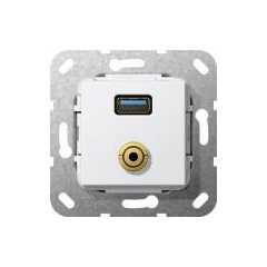   GIRA 568603 kommunikációs betét | USB-A/jack 3,5 mm, csatlakozó/kiszakító kábel | tiszta fehér fényes