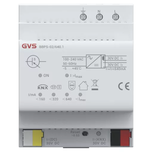 GVS BBPS-02/640.1 KNX tápegység | 640mA 30V kiegészítő feszültséggel