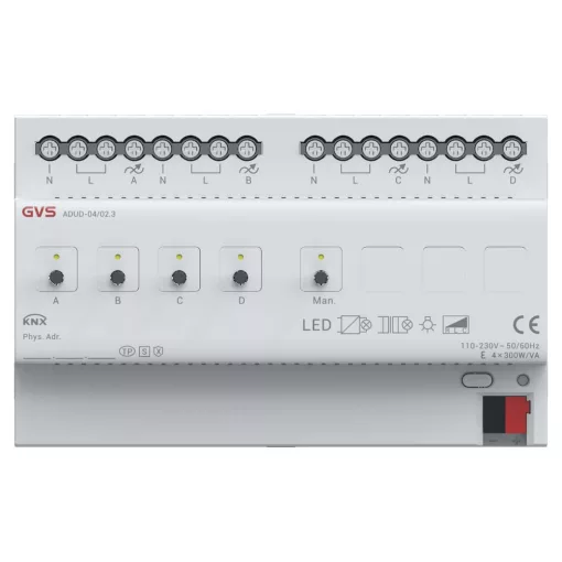 GVS ADUD-04/02.3 KNX univerzális dimmaktor | 4-csatornás, KNX-Secure