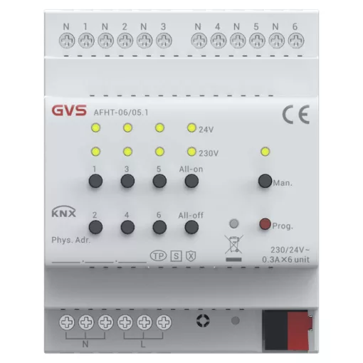 GVS AFHT-06/05.1 KNX fűtésaktor Triac | 6 kimenetes, KNX Secure