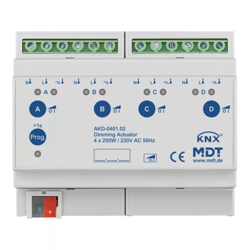 MDT AKD-0401.02 KNX dimmaktor | 4-csatornás, hatásos teljesítménymérés