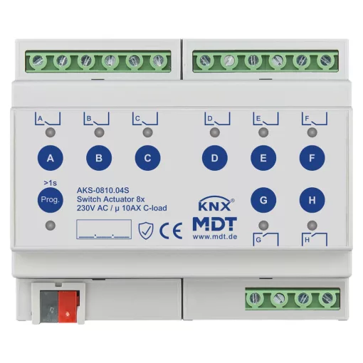 MDT AKS-0810.04S KNX kapcsolóaktor Standard 10 A | 8-csatornás, Secure