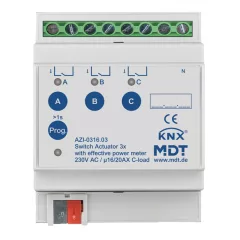  MDT AZI-0316.03 KNX kapcsolóaktor ipari kivitel TrueRMS v3 | 3 kimenetes