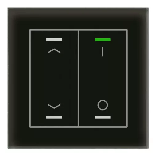 MDT BE-GTL2TS.C1S KNX üveg érintőkapcsoló II Light hőmérsékletérzékelővel | 2-zónás, nyilak, IO | fekete üveg/fekete