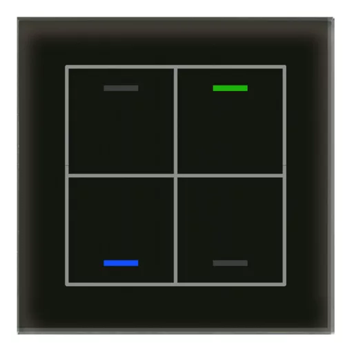 MDT BE-GTL4TS.01S KNX üveg érintőgomb II Light hőmérséklet-érzékelővel | 4-csatornás, semleges | fekete/fekete üveg