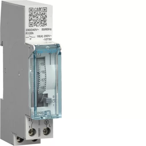 HAGER EHN011 elektromechanikus időkapcsoló óra | menetrezerva, napi, 1 áramkör, 16A