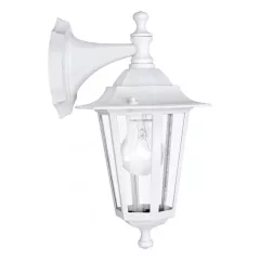   EGLO 22462 LATERNA 5, kültéri, IP44-es fali lámpa, E27-es foglalattal, MAX 1X60W teljesítménnyel, fehér / alumíniumöntvény lámpatest, kapcsoló nélküli, áttetsző / üveg búrával, sarokra szerelhető
