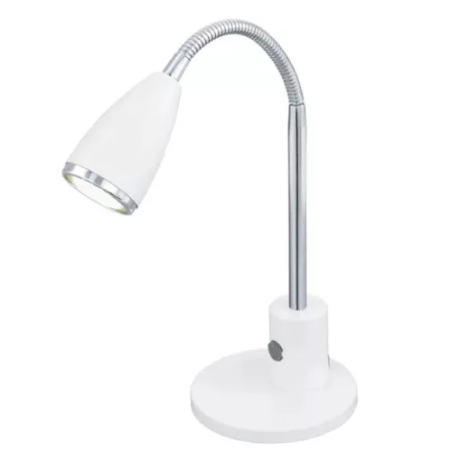 EGLO 92872 FOX, beltéri asztali lámpa, GU10 foglalattal, MAX 1X3W teljesítménnyel, fehér, króm / acél lámpatest, IP20, billenő kapcsolóval