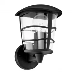   EGLO 93097 ALORIA, kültéri, IP44-es fali lámpa, E27-es foglalattal, MAX 1X60W teljesítménnyel, fekete / alumíniumöntvény lámpatest, kapcsoló nélküli, áttetsző / műanyag búrával, sarokra szerelhető