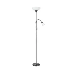   EGLO 93917 UP 2, beltéri állólámpa, E27/E14 foglalattal, MAX 1X60W/1X25W teljesítménnyel, fekete nikkel / acél lámpatest, IP20, fehér / műanyag, üveg búrával, zsinórkapcsolóval