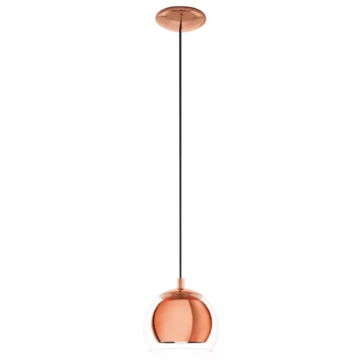 EGLO 94589 ROCAMAR, beltéri függeszték, E27 foglalattal, MAX 1X40W teljesítménnyel, vörösréz / acél lámpatest, IP20, áttetsző / üveg búrával, kapcsoló nélkül