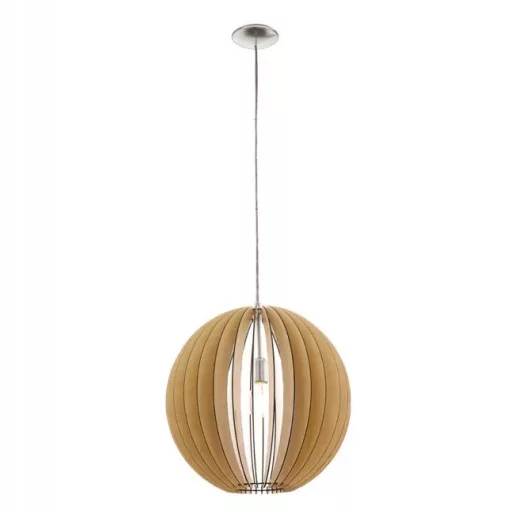 EGLO 94765 COSSANO, beltéri függeszték, E27 foglalattal, MAX 1X60W teljesítménnyel, matt nikkel / acél lámpatest, IP20, juhar / fa búrával, kapcsoló nélkül