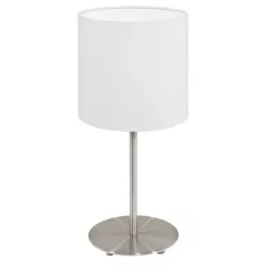   EGLO 95725 PASTERI, beltéri asztali lámpa, E14 foglalattal, MAX 1X40W teljesítménnyel, matt nikkel / acél lámpatest, IP20, fehér / textil búrával, zsinórkapcsolóval