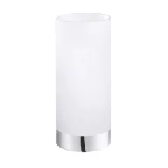   EGLO 95776 DAMASCO 1, beltéri asztali lámpa, E27 foglalattal, MAX 1X60W teljesítménnyel, króm / acél lámpatest, IP20, fehér / szatinált üveg búrával, zsinórkapcsolóval