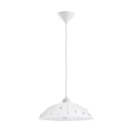 EGLO 96073 VETRO, beltéri függeszték, E27 foglalattal, MAX 1X60W teljesítménnyel, fehér / műanyag lámpatest, IP20, fehér, áttetsző / szatinált üveg, kristály búrával, kapcsoló nélkül