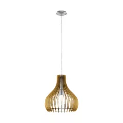   EGLO 96258 TINDORI, beltéri függeszték, E27 foglalattal, MAX 1X60W teljesítménnyel, matt nikkel / acél lámpatest, IP20, juhar / fa búrával, kapcsoló nélkül