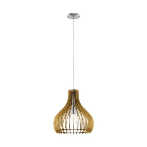 EGLO 96258 TINDORI, beltéri függeszték, E27 foglalattal, MAX 1X60W teljesítménnyel, matt nikkel / acél lámpatest, IP20, juhar / fa búrával, kapcsoló nélkül
