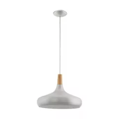   EGLO 96986 SABINAR, beltéri függeszték, E27 foglalattal, MAX 1X60W teljesítménnyel, csiszolt ezüst / acél lámpatest, IP20, barna / fa búrával, kapcsoló nélkül