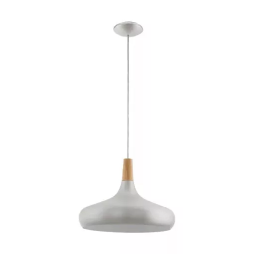 EGLO 96986 SABINAR, beltéri függeszték, E27 foglalattal, MAX 1X60W teljesítménnyel, csiszolt ezüst / acél lámpatest, IP20, barna / fa búrával, kapcsoló nélkül