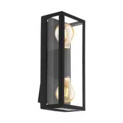   EGLO 98273 ALAMONTE 1, kültéri, IP44-es fali lámpa, E27-es foglalattal, MAX 2X60W teljesítménnyel, fekete / horganyzott acél lámpatest, kapcsoló nélküli, áttetsző / üveg búrával