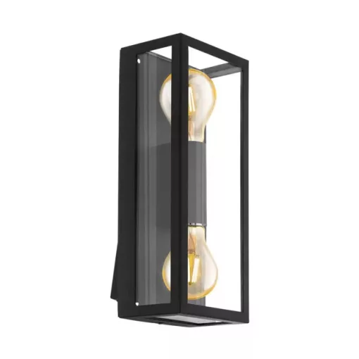 EGLO 98273 ALAMONTE 1, kültéri, IP44-es fali lámpa, E27-es foglalattal, MAX 2X60W teljesítménnyel, fekete / horganyzott acél lámpatest, kapcsoló nélküli, áttetsző / üveg búrával