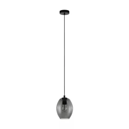 EGLO 98582 CADAQUES, beltéri függeszték, E27 foglalattal, MAX 1X40W teljesítménnyel, fekete / acél lámpatest, IP20, fekete-áttetsző / füstüveg búrával, kapcsoló nélkül