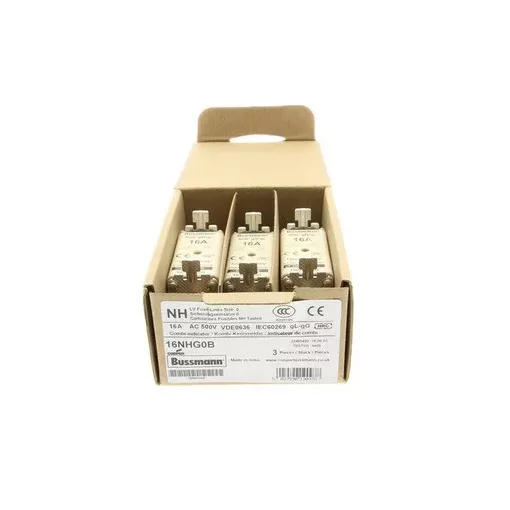 Eaton 16NHG0B NH FUSE 16A 500V GG/GL SIZE 0 NH-betét 16A, DIN 0 méret, 500V AC, gG/gL