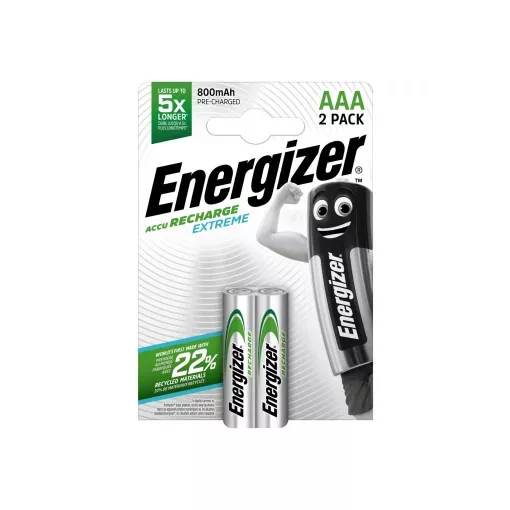 Energizer EAEXT800AAAB2 Extreme LR03 (AAA) újratölthető mikro akkumulátor 800mAh Ni-MH – nagy teljesítményű, hosszú élettartamú AAA ceruzaakku ( 2db/csomag ) ( EAEXT800AAAB2 )