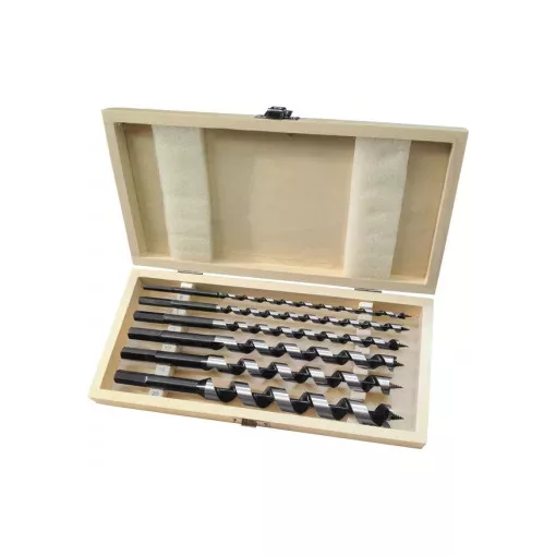 EXTOL PREMIUM 8801290 fafúró klt. 6 db, 6-8-10-12-16-20×260mm, csavaros heggyel, hatszög befogás; fa dobozban ( 8801290 )