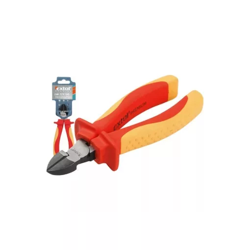 EXTOL PREMIUM 8813173 oldalcsípő fogó, 160mm, szigetelt, 1000V, VDE, DIN ISO 5749, CV, duál piros/sárga nyél, akasztós szerszámtartó ( 8813173 )