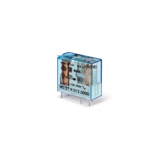Finder 40.31.7.021.0000 miniatűr print/dugaszolható relé 1 váltóérintkező (CO) AgNi, 21V DC-érzékeny vezerlőfeszültség, 10A folytonos áram, 3,5mm lábkiosztás - alapkivitel